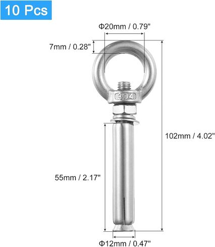 uxcell Ring Lifting Expansion Eyebolt, 8pcs M8x60mm 304 Stainless Steel Expansion Screw with Eye Ring for Concrete Brick Wall in Saudi Arabia