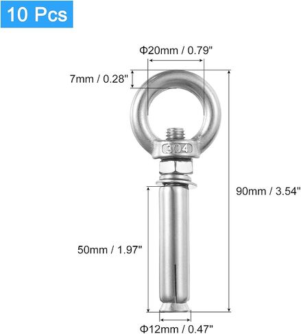 uxcell Ring Lifting Expansion Eyebolt, 8pcs M8x60mm 304 Stainless Steel Expansion Screw with Eye Ring for Concrete Brick Wall in Saudi Arabia