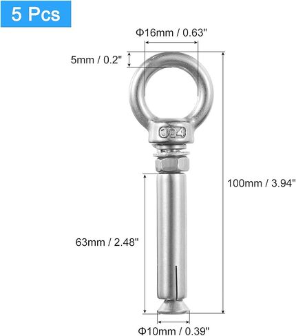 uxcell Ring Lifting Expansion Eyebolt, 8pcs M8x60mm 304 Stainless Steel Expansion Screw with Eye Ring for Concrete Brick Wall in Saudi Arabia