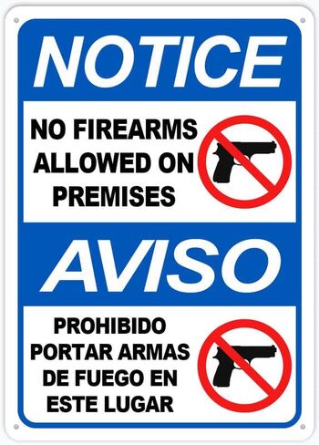Bilingual No Firearms Allowed On Premises Sign Metal Signs 12X8 Inch Rust Free Aluminum,Uv Ink Printing,Durable/Weatherproof Outdoor For Home in Saudi Arabia