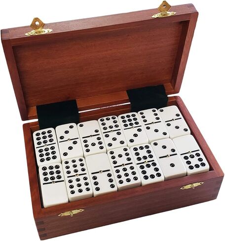 Marion & Co. Domino Double Nine Red في صندوق خشبي شيشام متداخل - حجم البطولة الكبير in Kuwait