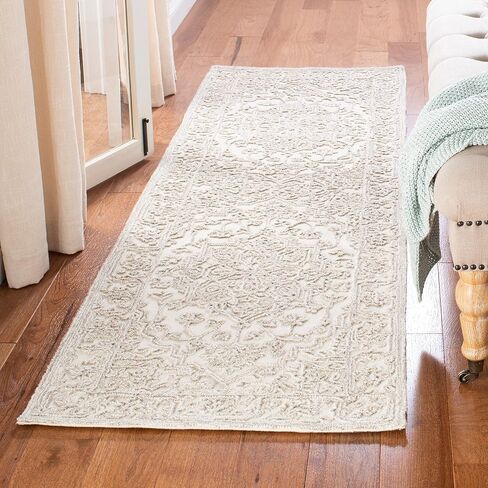 سجادة SAFAVIEH Trace Collection - 2'3" x 8'، عاجية وطبيعية، صوف مصنوع يدويًا، مثالية للمناطق ذات حركة المرور العالية في غرفة المعيشة وغرفة النوم (TRC302A) in Saudi Arabia
