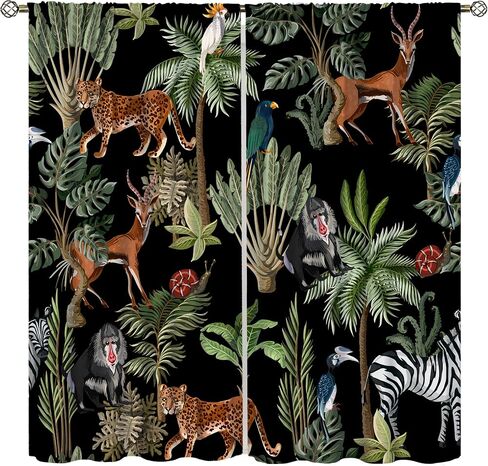 Animal Kids Curtains, Jungle Safari Wildlife Print Pattern, Boys Girls Bedroom Living Room Blackout Curtains42X45 Inch, Style-5 in Saudi Arabia
