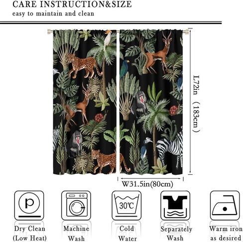 Animal Kids Curtains, Jungle Safari Wildlife Print Pattern, Boys Girls Bedroom Living Room Blackout Curtains42X45 Inch, Style-5 in Saudi Arabia