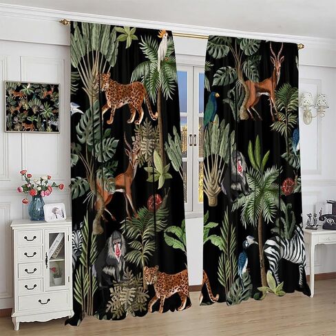 Animal Kids Curtains, Jungle Safari Wildlife Print Pattern, Boys Girls Bedroom Living Room Blackout Curtains42X45 Inch, Style-5 in Saudi Arabia