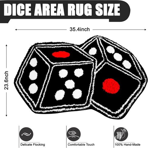 Unique Dice Decor, Y2K Room Decor Cool Bedroom Aesthetic Tufted Rug and Bathroom Decor - Absorbent Non-Slip Bath Mat for Shower Floor, Machine Washable, 35.4" X 23.6"(Black) in Saudi Arabia
