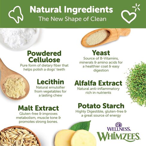 WHIMZEES من Wellness Brushing Dental Chews للكلاب، خالية من الحبوب، مكافآت طويلة الأمد، تنعش التنفس من السلالات المتوسطة، 12 قطعة in Kuwait