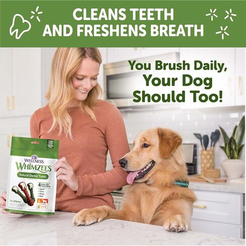 WHIMZEES من Wellness Brushing Dental Chews للكلاب، خالية من الحبوب، مكافآت طويلة الأمد، تنعش التنفس من السلالات المتوسطة، 12 قطعة in Kuwait