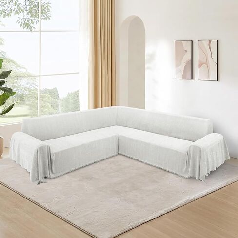 ALIECOM Corner Sectional Couch Covers L Shape Sofa Cover with Tassel Chenille Soft Thick U Shaped Sectional Slipcovers Washable Furniture Protector for Pets Dogs Cats (Grey, 91x251 Inch) in Saudi Arabia