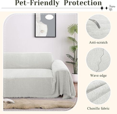ALIECOM Corner Sectional Couch Covers L Shape Sofa Cover with Tassel Chenille Soft Thick U Shaped Sectional Slipcovers Washable Furniture Protector for Pets Dogs Cats (Grey, 91x251 Inch) in Saudi Arabia