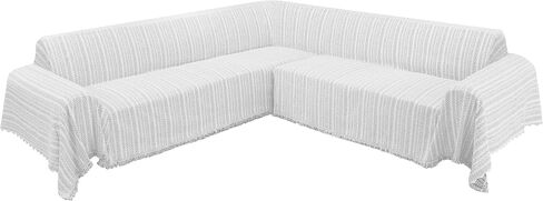 ALIECOM Corner Sectional Couch Covers L Shape Sofa Cover with Tassel Chenille Soft Thick U Shaped Sectional Slipcovers Washable Furniture Protector for Pets Dogs Cats (Grey, 91x251 Inch) in Saudi Arabia