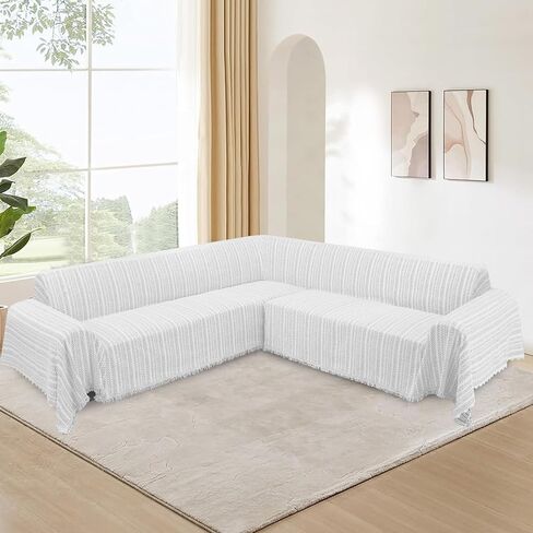 ALIECOM Corner Sectional Couch Covers L Shape Sofa Cover with Tassel Chenille Soft Thick U Shaped Sectional Slipcovers Washable Furniture Protector for Pets Dogs Cats (Grey, 91x251 Inch) in Saudi Arabia