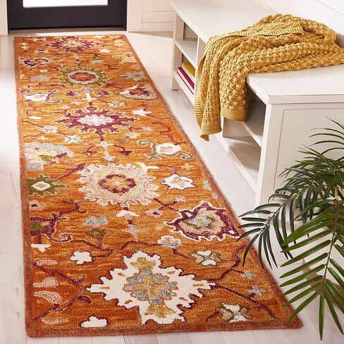 SAFAVIEH Aspen Collection Runner Rug - 2'3" x 9', Rust & Green, Handmade Boho Wool, Ideal for High Traffic Areas in Living Room, Bedroom (APN148P) in Saudi Arabia