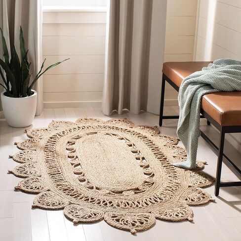 SAFAVIEH Natural Fiber Round Collection 3' x 5' Oval Natural NFB251A Handmade Boho Country Charm Jute Area Rug in Saudi Arabia