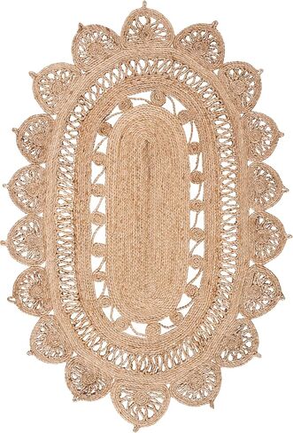SAFAVIEH Natural Fiber Round Collection 3' x 5' Oval Natural NFB251A Handmade Boho Country Charm Jute Area Rug in Saudi Arabia