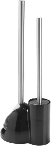 iDesign Plastic Toilet Bowl Plunger Set, Slim Compact Combo, 7.5" x 6" x 19", White and Brushed Stainless Steel in Saudi Arabia