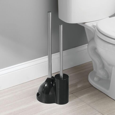 iDesign Plastic Toilet Bowl Plunger Set, Slim Compact Combo, 7.5" x 6" x 19", White and Brushed Stainless Steel in Saudi Arabia