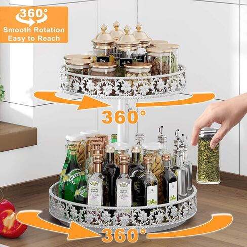 Two Tier Lazy Susan Organizer Turntable Height Adjustable, 2 Tier Lazy Susan 12 Inch Metal Easy Assembly, Lazy Susan Spice Rack Organizer Rotating for Cabinet Dining Table Top Kitchen Countertop Black in Saudi Arabia