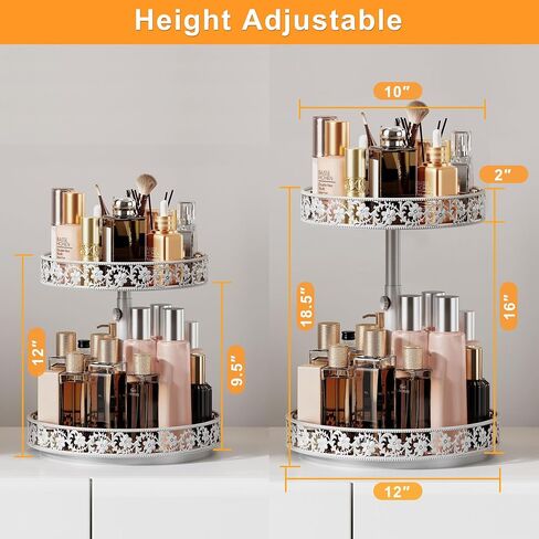 Two Tier Lazy Susan Organizer Turntable Height Adjustable, 2 Tier Lazy Susan 12 Inch Metal Easy Assembly, Lazy Susan Spice Rack Organizer Rotating for Cabinet Dining Table Top Kitchen Countertop Black in Saudi Arabia