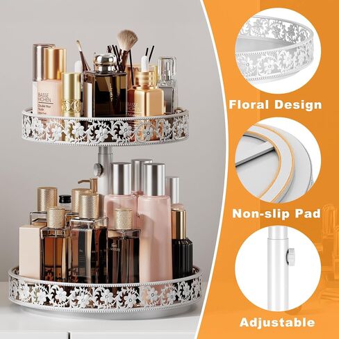 Two Tier Lazy Susan Organizer Turntable Height Adjustable, 2 Tier Lazy Susan 12 Inch Metal Easy Assembly, Lazy Susan Spice Rack Organizer Rotating for Cabinet Dining Table Top Kitchen Countertop Black in Saudi Arabia