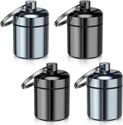 2 Pack Mini Pill Case Small Pill Holder Keychain for Purse - Portable Travel Pill Container Keychain, Waterproof Metal Daily Pill Box Organizer for Office Outdoor Camping (Black & Grey) in Kuwait