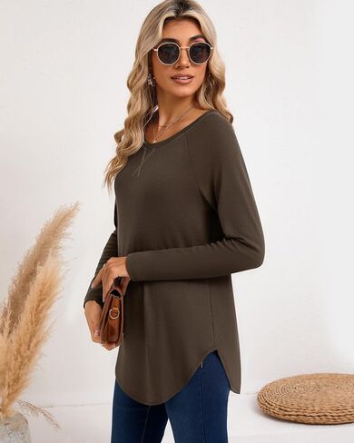 Ficerd 3 Pack Women's Long Sleeve Shirts, Loose Fit Tshirts Casual Sweatshirts Crew Neck Tunic Tops Side Split Pullover Tees in Saudi Arabia