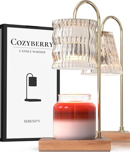 مصباح تسخين الشموع الزجاجي من Cozyberry®، متوافق مع مرطبان يانكي كاندل الكبير، مصباح شمعة، مذيب شموع قابل للتعتيم ومؤقت للشموع، ذوبان الشمع، شموع برطمان صغيرة وكبيرة الحجم (أسطوانة، مؤقت تلقائي) in Kuwait