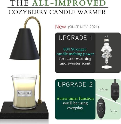 مصباح تسخين الشموع الزجاجي من Cozyberry®، متوافق مع مرطبان يانكي كاندل الكبير، مصباح شمعة، مذيب شموع قابل للتعتيم ومؤقت للشموع، ذوبان الشمع، شموع برطمان صغيرة وكبيرة الحجم (أسطوانة، مؤقت تلقائي) in Kuwait