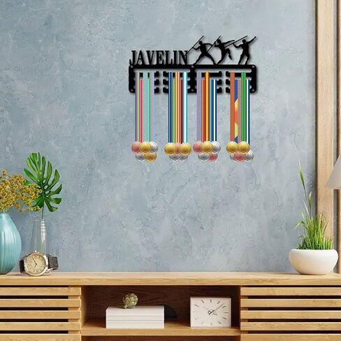 CREATCABIN Javelin ميدالية حامل Javelin Medal Hanger عرض رف رياضي معدني معلق جوائز حديد صغير جبل ديكور للنساء الرجال جدار المنزل شارة تشغيل ميدالية هدية عيد الميلاد الأسود 11.4 × 5.1 بوصة in Saudi Arabia