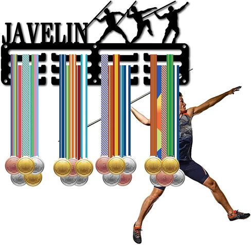 CREATCABIN Javelin ميدالية حامل Javelin Medal Hanger عرض رف رياضي معدني معلق جوائز حديد صغير جبل ديكور للنساء الرجال جدار المنزل شارة تشغيل ميدالية هدية عيد الميلاد الأسود 11.4 × 5.1 بوصة in Saudi Arabia
