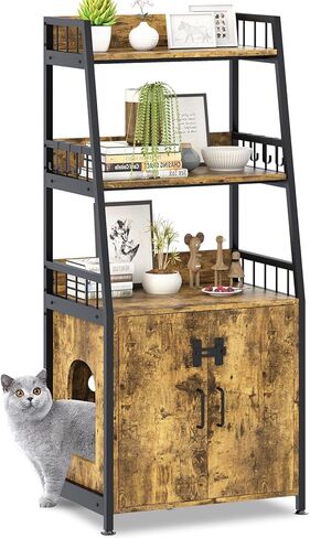 اثاث صندوق فضلات القطط المخفي من كاتراو، اثاث صندوق فضلات كبير مع رف تخزين، خزانة صندوق فضلات القطط الطويلة، اثاث خشبي متين لغرفة الاستحمام، بني ريفي 52 انش in Kuwait