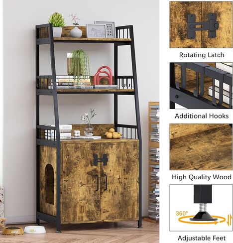 اثاث صندوق فضلات القطط المخفي من كاتراو، اثاث صندوق فضلات كبير مع رف تخزين، خزانة صندوق فضلات القطط الطويلة، اثاث خشبي متين لغرفة الاستحمام، بني ريفي 52 انش in Kuwait