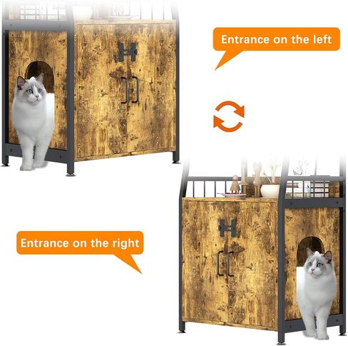 اثاث صندوق فضلات القطط المخفي من كاتراو، اثاث صندوق فضلات كبير مع رف تخزين، خزانة صندوق فضلات القطط الطويلة، اثاث خشبي متين لغرفة الاستحمام، بني ريفي 52 انش in Kuwait
