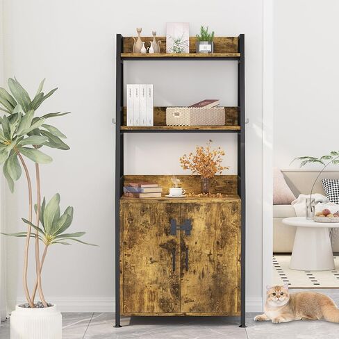 اثاث صندوق فضلات القطط المخفي من كاتراو، اثاث صندوق فضلات كبير مع رف تخزين، خزانة صندوق فضلات القطط الطويلة، اثاث خشبي متين لغرفة الاستحمام، بني ريفي 52 انش in Kuwait