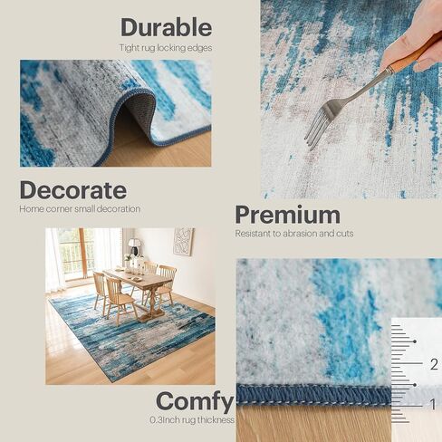 OMERAI Rug 5x7 Area Rug for Bedroom Washable Rug for Living Room Kitchen Dining Room Rugs Non-slip Home Decor Carpet Faux Wool Rug Large Modern Art Ultra Soft Blue Area Rug-Navy Hushed in Saudi Arabia