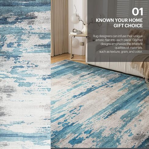 OMERAI Rug 5x7 Area Rug for Bedroom Washable Rug for Living Room Kitchen Dining Room Rugs Non-slip Home Decor Carpet Faux Wool Rug Large Modern Art Ultra Soft Blue Area Rug-Navy Hushed in Saudi Arabia