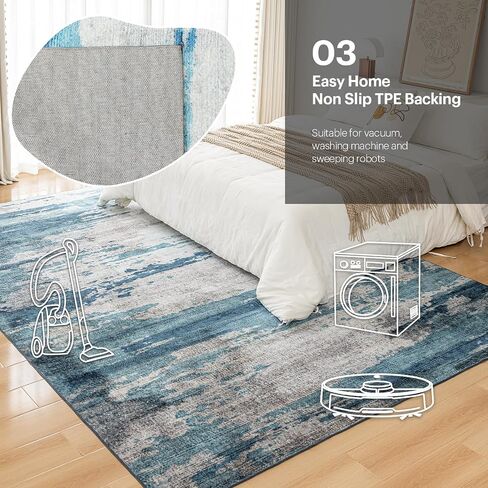 OMERAI Rug 5x7 Area Rug for Bedroom Washable Rug for Living Room Kitchen Dining Room Rugs Non-slip Home Decor Carpet Faux Wool Rug Large Modern Art Ultra Soft Blue Area Rug-Navy Hushed in Saudi Arabia