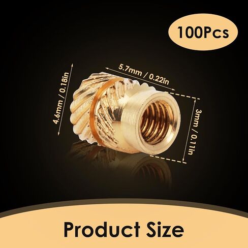 100Pcs 3D Printing Brass Nuts, M3 Threaded Inserts M3 Heat Set Threaded Inserts for 3D Printing Components Knurled Brass Nuts Heat-Set Embedment Nut Female Thread Knurled Nuts (M3x4.6x5.7mm) in Saudi Arabia