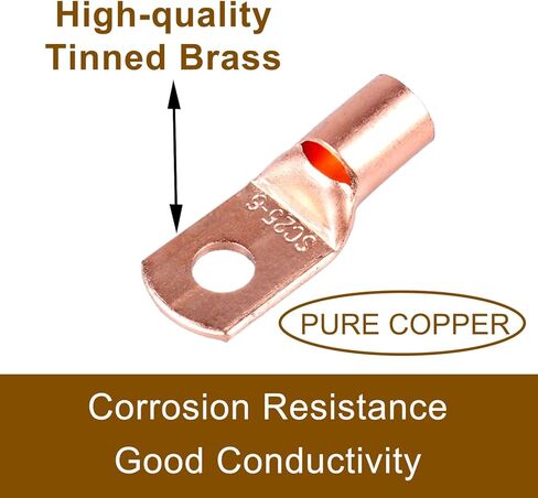 65PCS Copper Wire Lugs kit, Heavy Duty Battery Terminal connectors Cable Ends, Ring terminals Used on AWG10 8 6 4 Cables, 1/4" and 5/16" Ring Eyelets in Kuwait