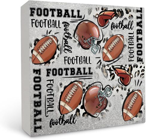 OFlich Football Wooden Box Sign - Football Decor, Football Sign, Football Desk Decor, Football Centerpieces, Football Home Decor, 5×5 Inch in Saudi Arabia