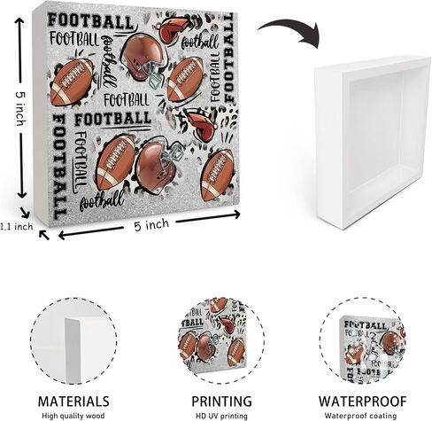OFlich Football Wooden Box Sign - Football Decor, Football Sign, Football Desk Decor, Football Centerpieces, Football Home Decor, 5×5 Inch in Saudi Arabia