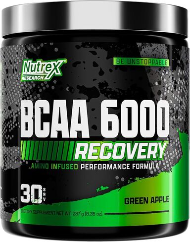 أبحاث نوتريكس - مسحوق BCAA 6000 حمض أميني - 6 جرام من مكملات الأحماض الأمينية BCAAs للتعافي بعد التمرين ونمو العضلات - مشروب استعادة الطاقة الأمينية (التفاح الأخضر - 30 حصة) in Kuwait