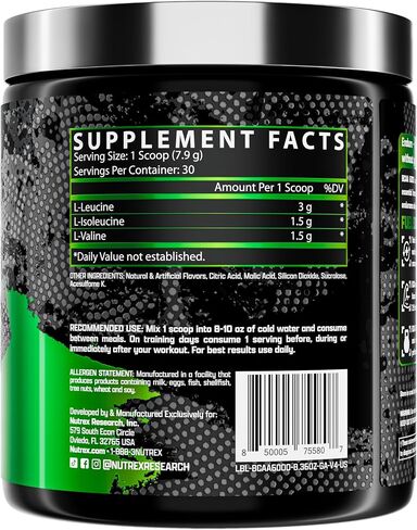 أبحاث نوتريكس - مسحوق BCAA 6000 حمض أميني - 6 جرام من مكملات الأحماض الأمينية BCAAs للتعافي بعد التمرين ونمو العضلات - مشروب استعادة الطاقة الأمينية (التفاح الأخضر - 30 حصة) in Kuwait