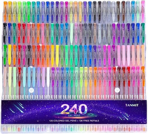 Tanmit 100 Coloring Gel Pens Set for Adults Coloring Books- Gel Colored Pen for Drawing, Writing & Unique Colors Including Glitter, Neon, Standard, Symhony, Milky & Metallic in Saudi Arabia