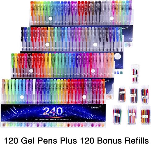 Tanmit 100 Coloring Gel Pens Set for Adults Coloring Books- Gel Colored Pen for Drawing, Writing & Unique Colors Including Glitter, Neon, Standard, Symhony, Milky & Metallic in Saudi Arabia