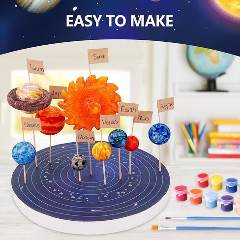 Ayfjovs 56PCS Solar System Foam Balls Crafts for Kids School Projects to Learn Planets, Includes 20pcs Mixed Sizes Polystyrene Balls, Color Pigments, Flags, Painting Brushes, Bamboo Sticks for DIY in Saudi Arabia