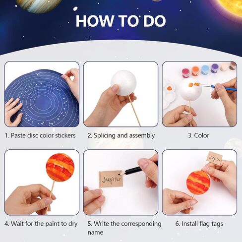 Ayfjovs 56PCS Solar System Foam Balls Crafts for Kids School Projects to Learn Planets, Includes 20pcs Mixed Sizes Polystyrene Balls, Color Pigments, Flags, Painting Brushes, Bamboo Sticks for DIY in Saudi Arabia