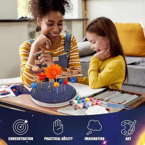 Ayfjovs 56PCS Solar System Foam Balls Crafts for Kids School Projects to Learn Planets, Includes 20pcs Mixed Sizes Polystyrene Balls, Color Pigments, Flags, Painting Brushes, Bamboo Sticks for DIY in Saudi Arabia