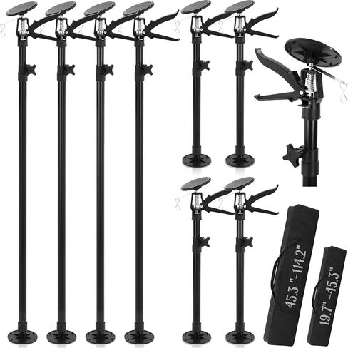 8 Pcs Third Hand Tool System 2 Size Cabinet Jack Lift Set, 45.3"-114.2", 19.7"-45.3" Adjustable Steel Telescopic Support Rod 3rd Hand Support System with Storage Bag, Support up to 66lb (Black) in Saudi Arabia