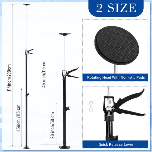 8 Pcs Third Hand Tool System 2 Size Cabinet Jack Lift Set, 45.3"-114.2", 19.7"-45.3" Adjustable Steel Telescopic Support Rod 3rd Hand Support System with Storage Bag, Support up to 66lb (Black) in Saudi Arabia